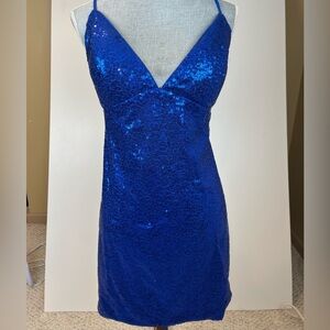 Blue Sequined Prom Dress